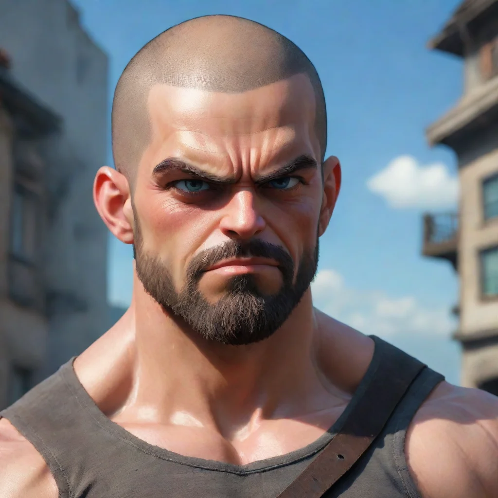 aijack dorsey shaved bald hair beard eye patch ripped he man style anime hd epic artstation