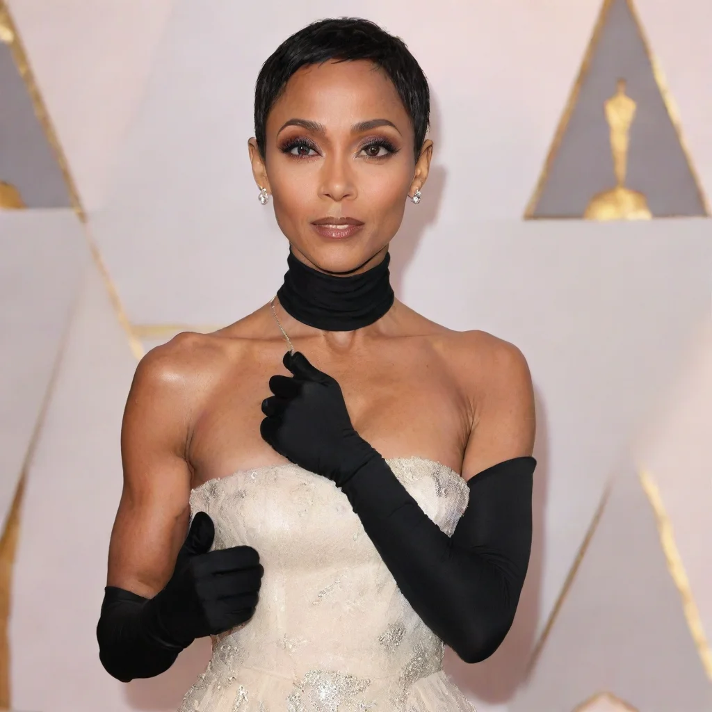 aijada pinkett actress at the oscars with  black gloves and gun