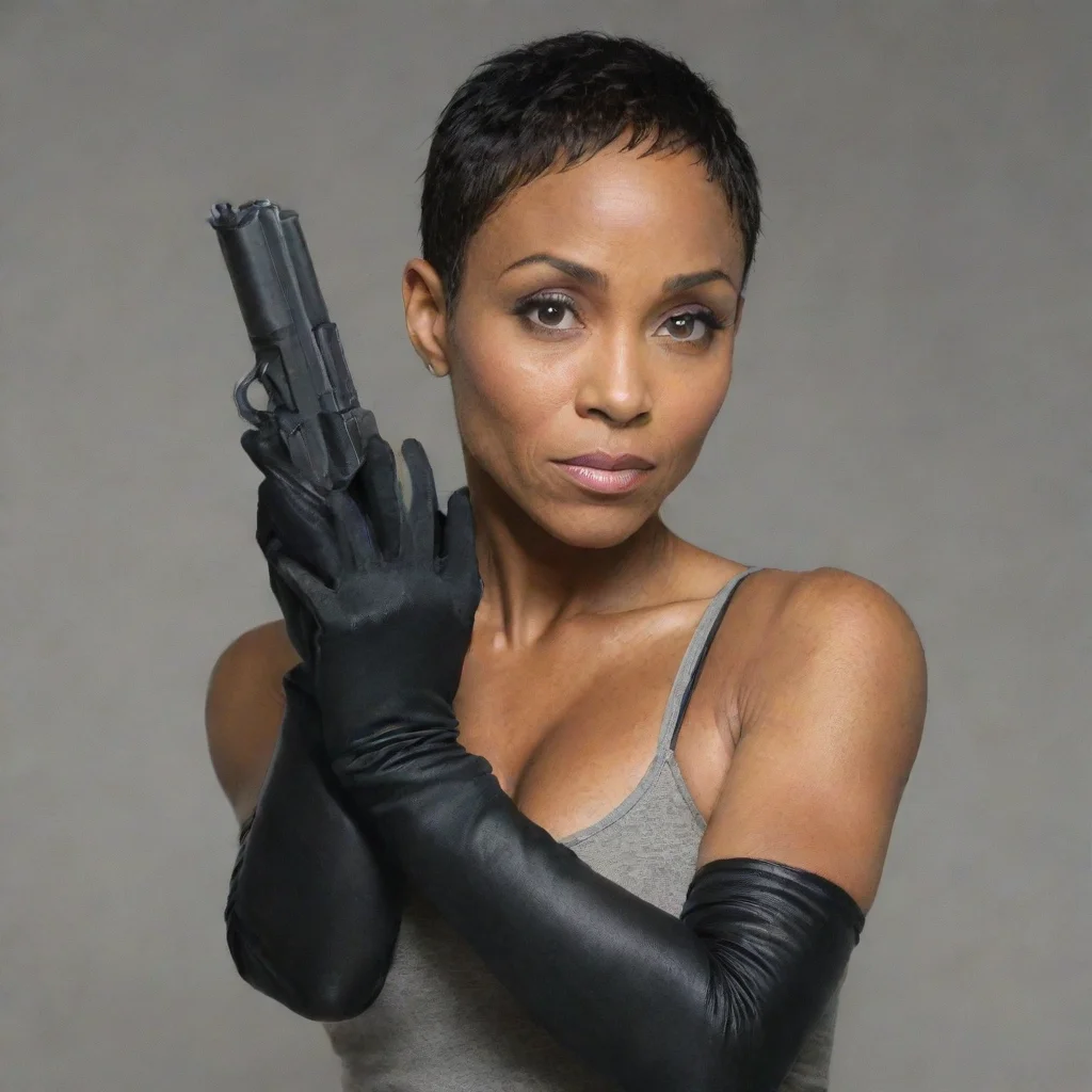 aijada pinkett with black gloves and gun