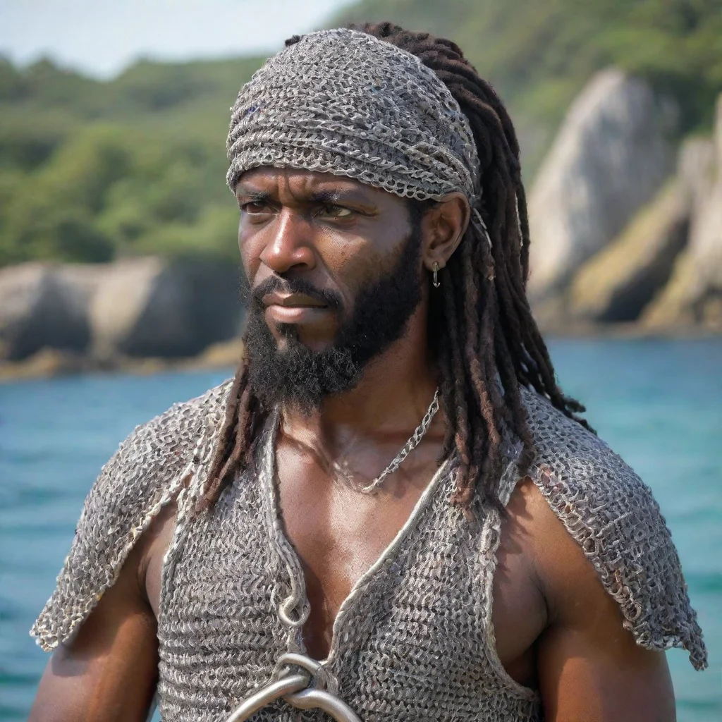 aijamaican pirate wearing chainmail coif