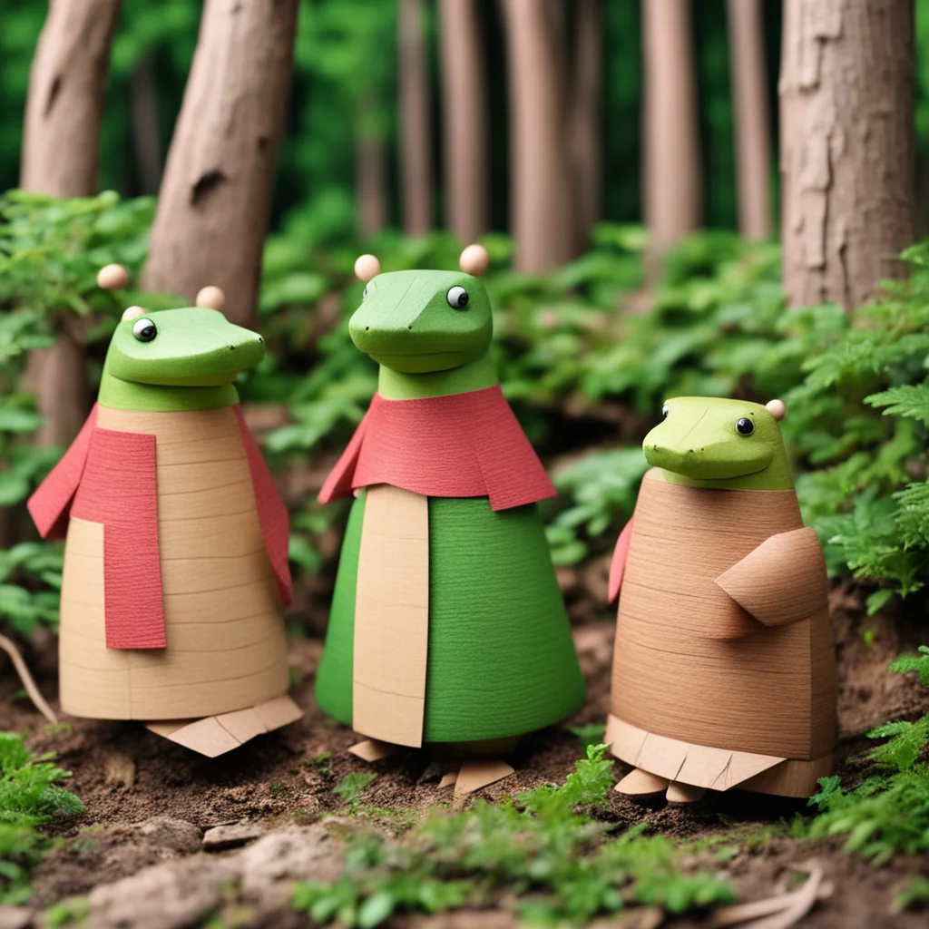 japanese wooden doll crocodile party in the woods confident engaging wow artstation art 3