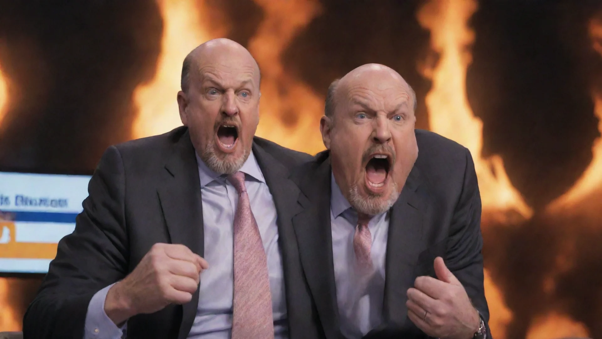 jim cramer screaming at a blazing bitcoin wide