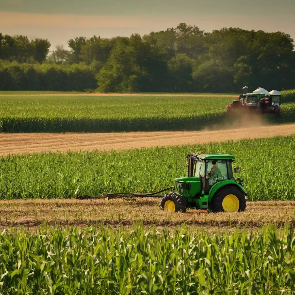 aijohn deere tractor in a corn field