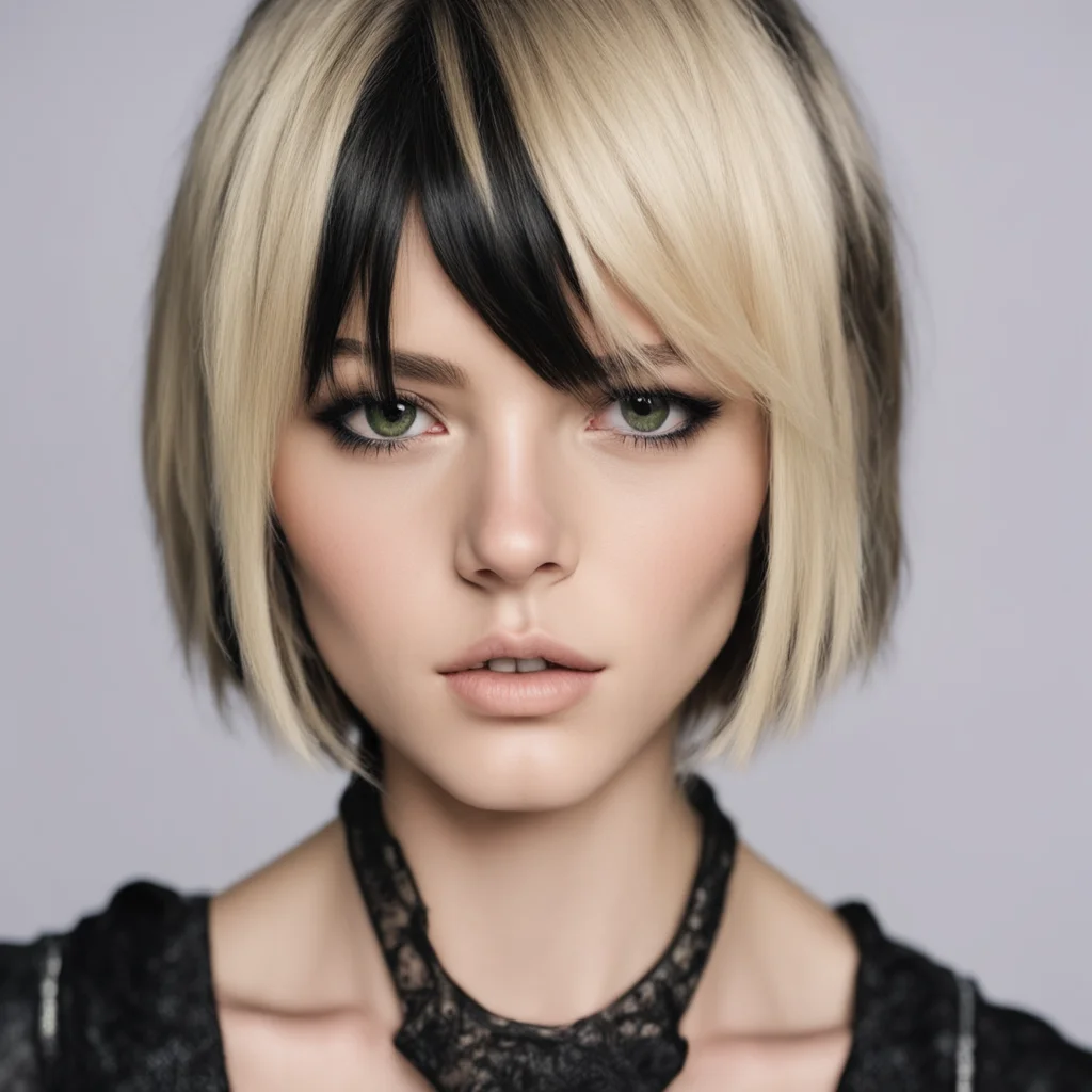 aijojo style girl with short blonde and black hair and scar on the nose good looking trending fantastic 1