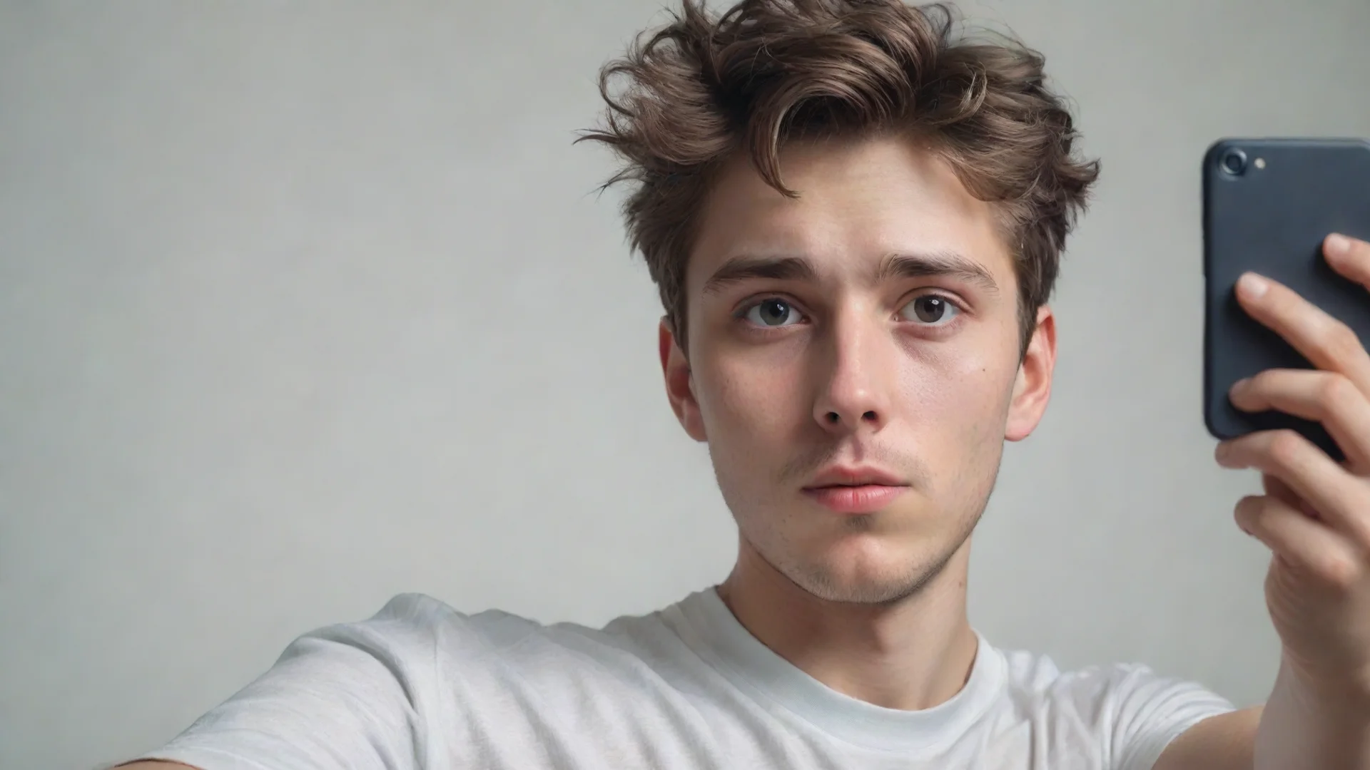 aijoung man taking selfies hyper realism wide