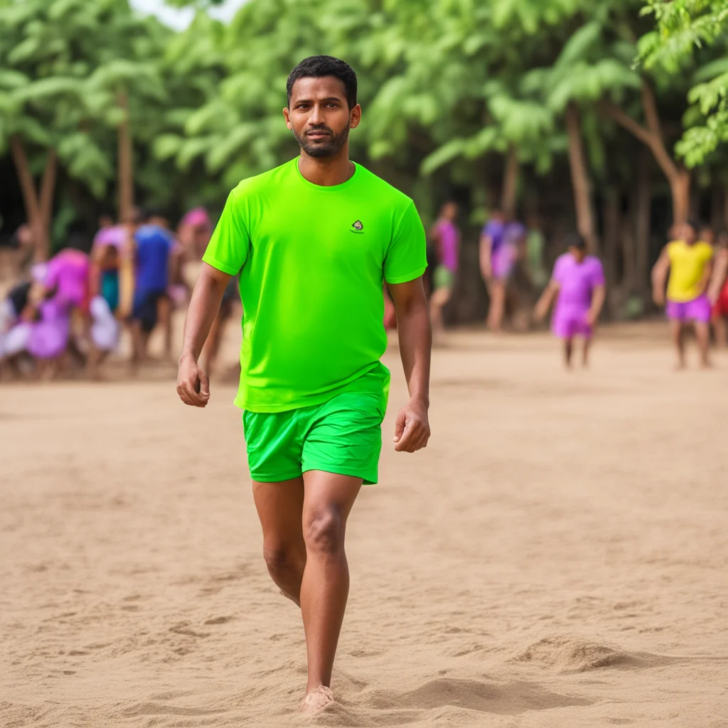 aikabaddi plying in village yellow t shirt and green short confident engaging wow artstation art 3