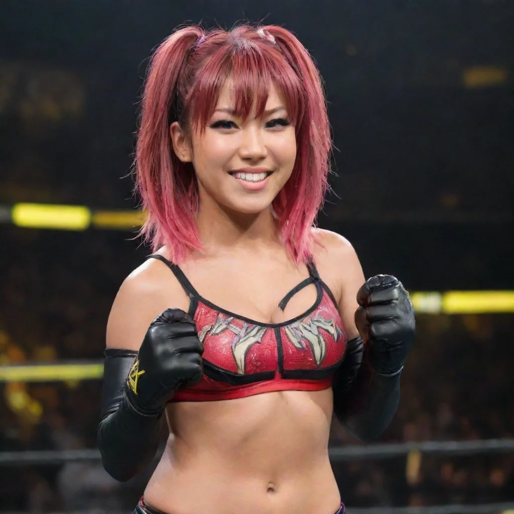 aikairi sane smiling  on wwe nxt with black gloves and gun squirting  mayonnaise