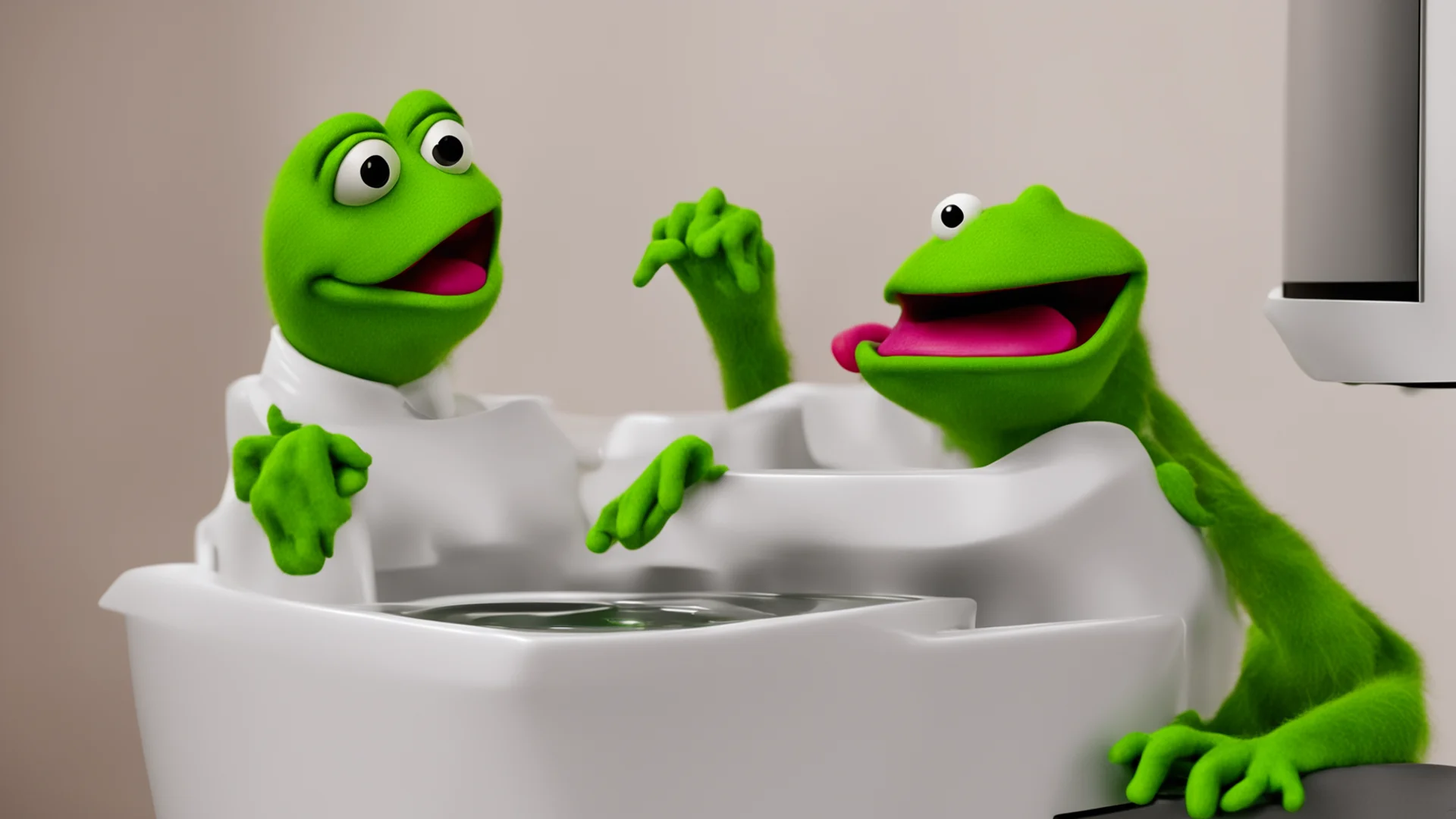 kermit the frog getting hit in the head with a microwave wide