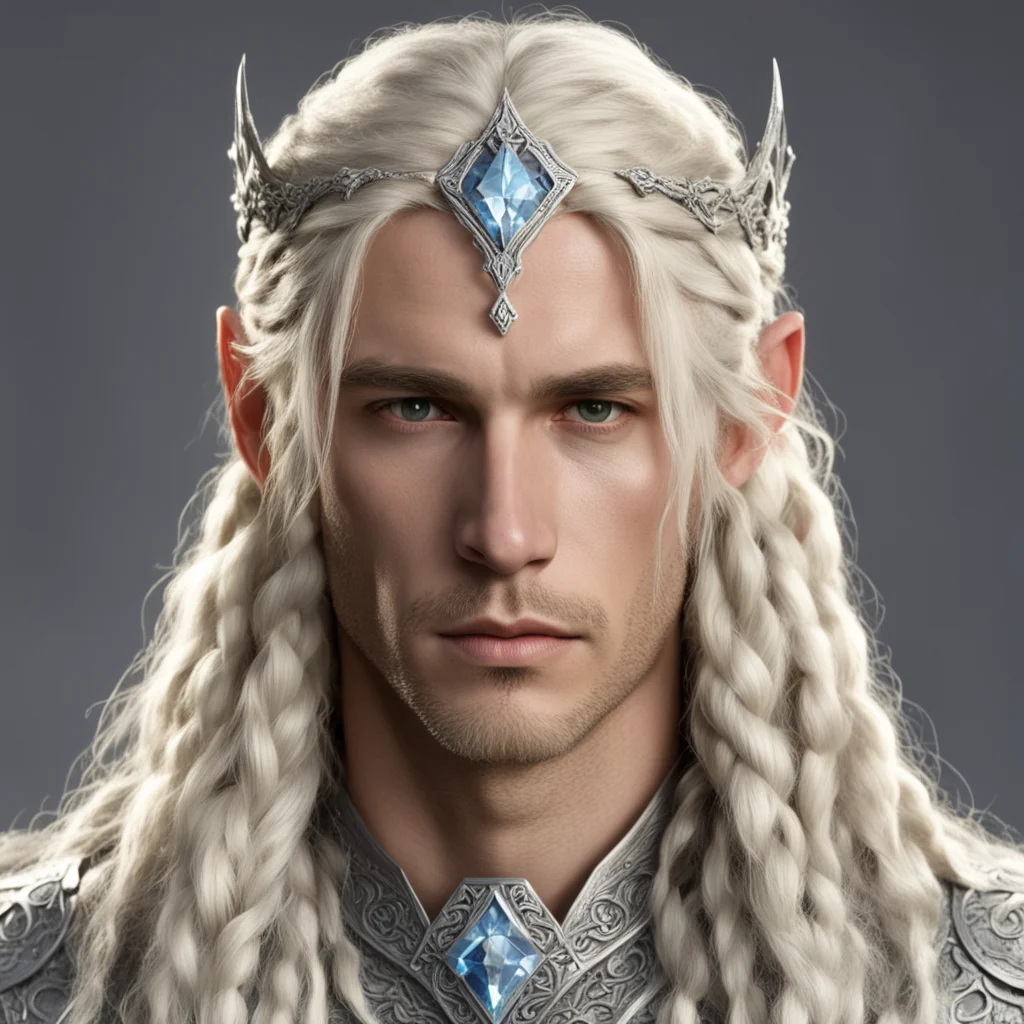 aiking amdir with blond hair and braids wearing silver sindarin elvish circlet with large center diamond  amazing awesome portrait 2