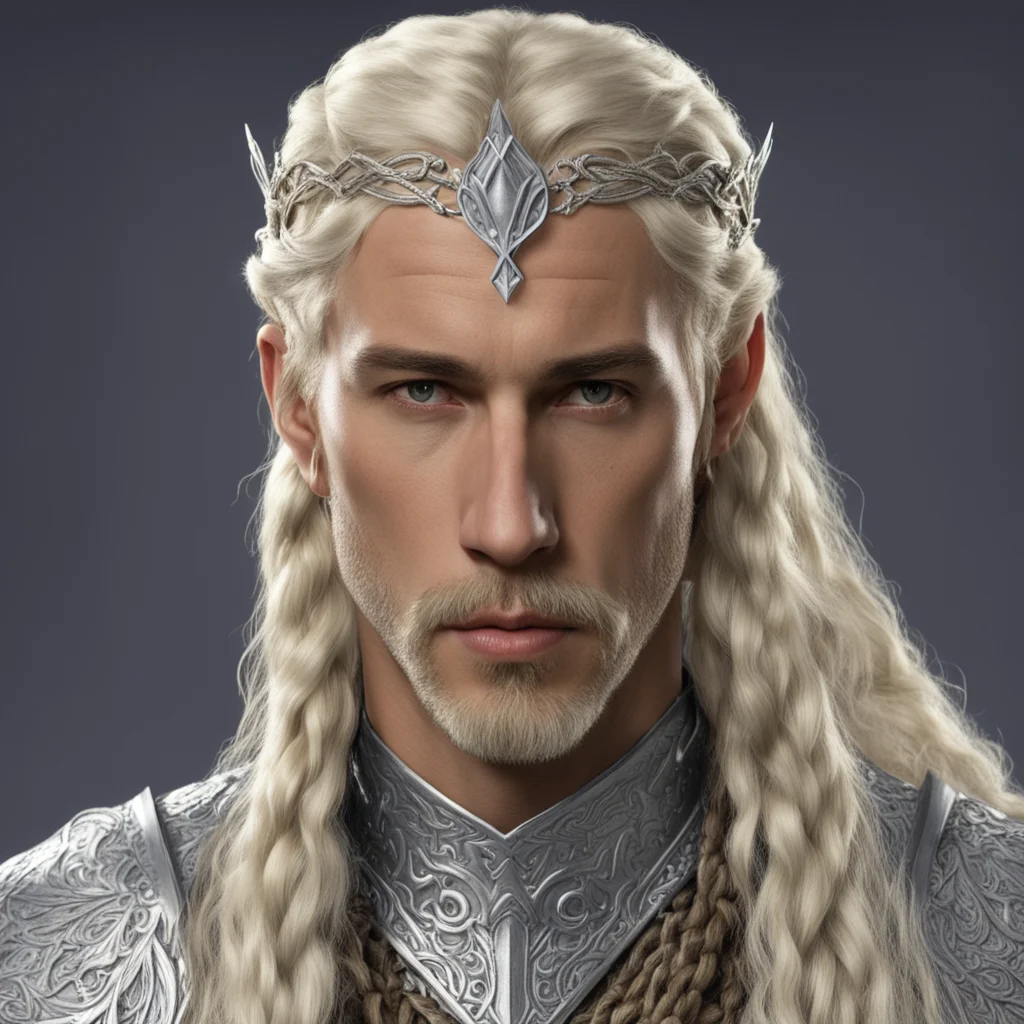 aiking amdir with blond hair and braids wearing silver sindarin elvish circlet with large center diamond  confident engaging wow artstation art 3