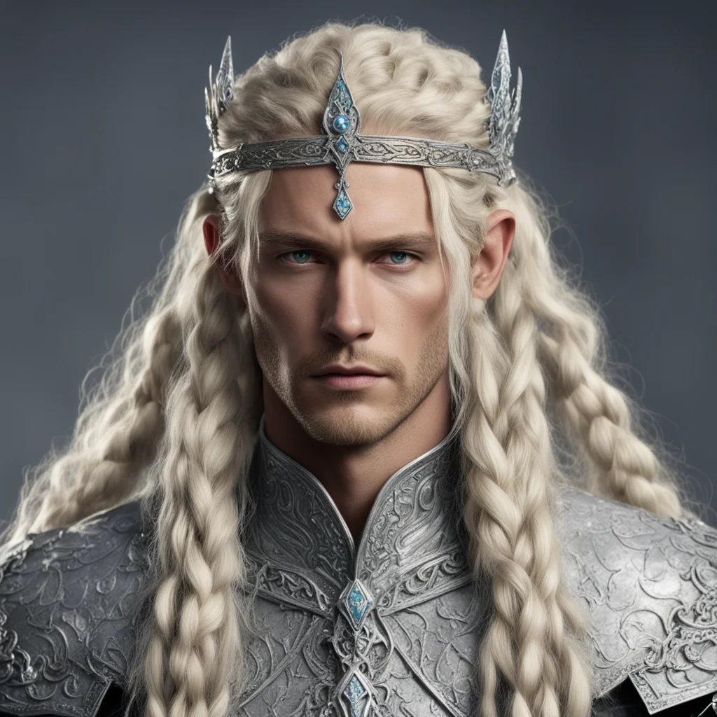 king amdir with blond hair with braids wearing silver serpentine elvish circlet encrusted with diamonds amazing awesome portrait 2