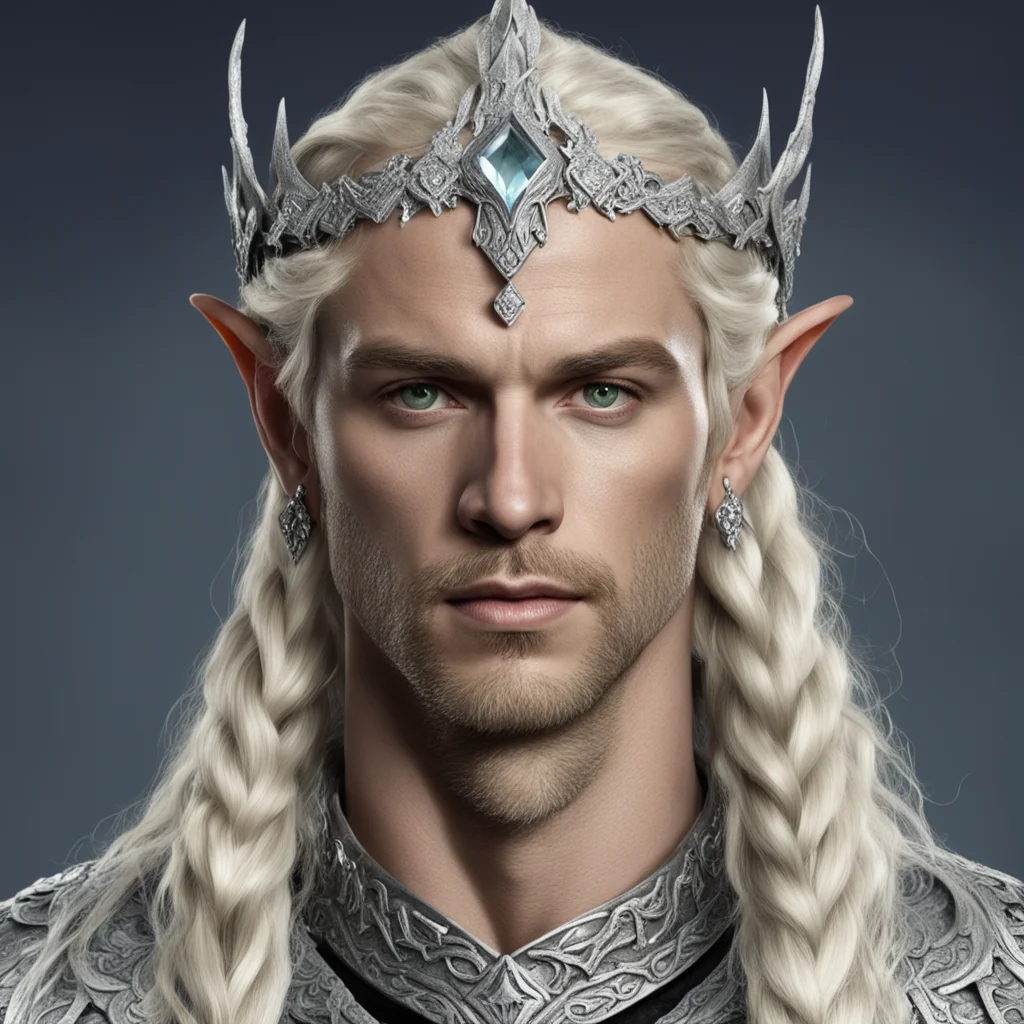 king amdir with blond hair with braids wearing silver serpentine elvish circlet encrusted with diamonds confident engaging wow artstation art 3