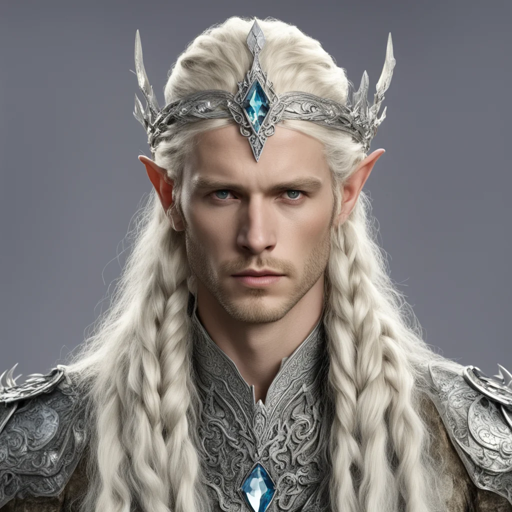 aiking amroth with blond hair and braids wearing silver serpentine wood elvish circlet encrusted with diamond with large center diamond confident engaging wow artstation art 3
