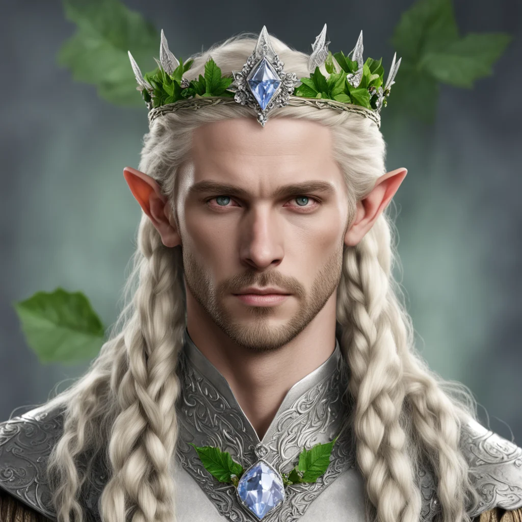 king amroth with blond hair with braids wearing silver holly leaf and diamond berry elvish circlet with large center diamond confident engaging wow artstation art 3