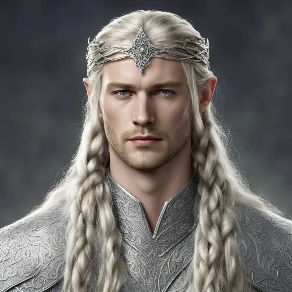king finrod with braids wearing silver elvish circlet with diamonds good looking trending fantastic 1