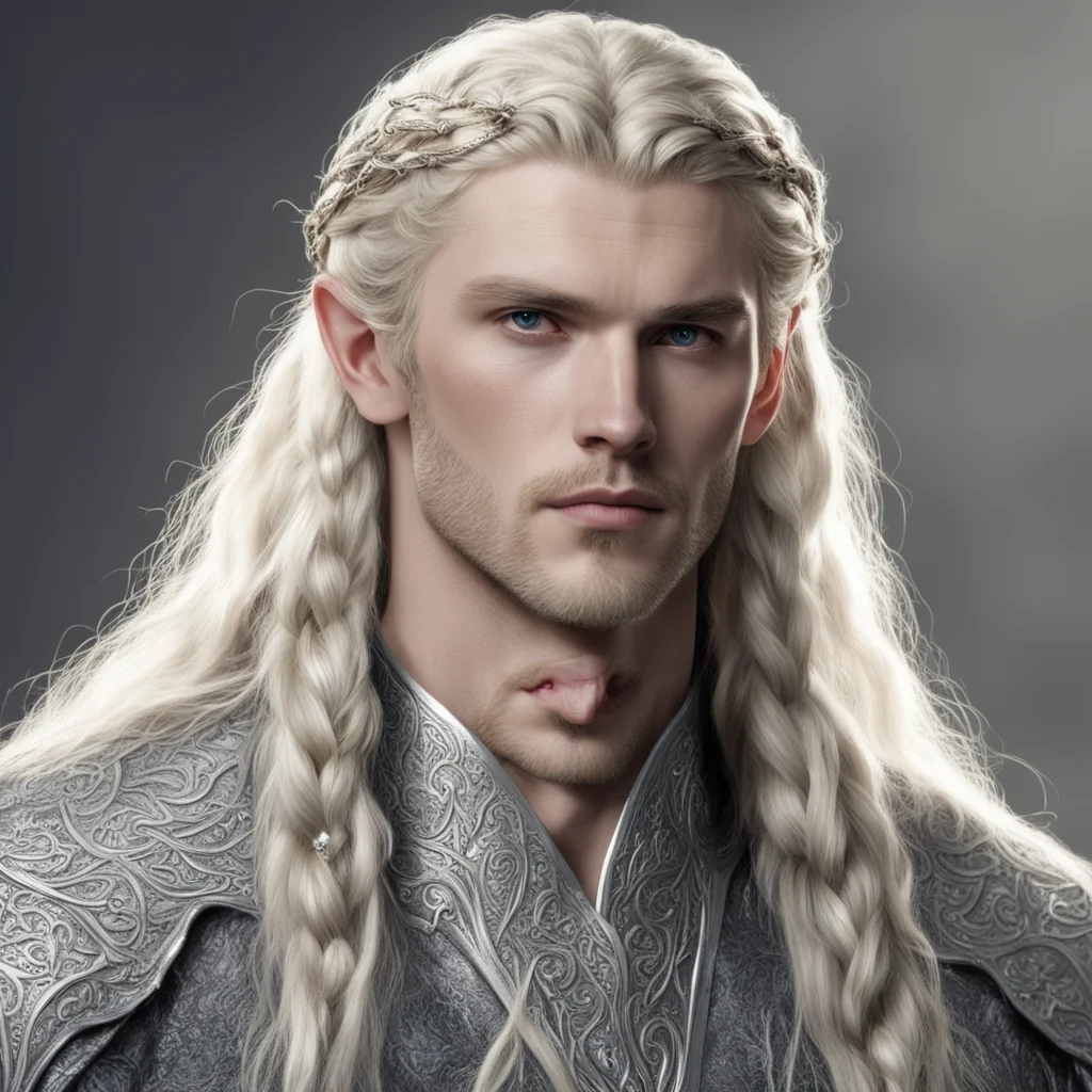 king finrod with braids wearing silver noldor elven hair forks with diamonds amazing awesome portrait 2