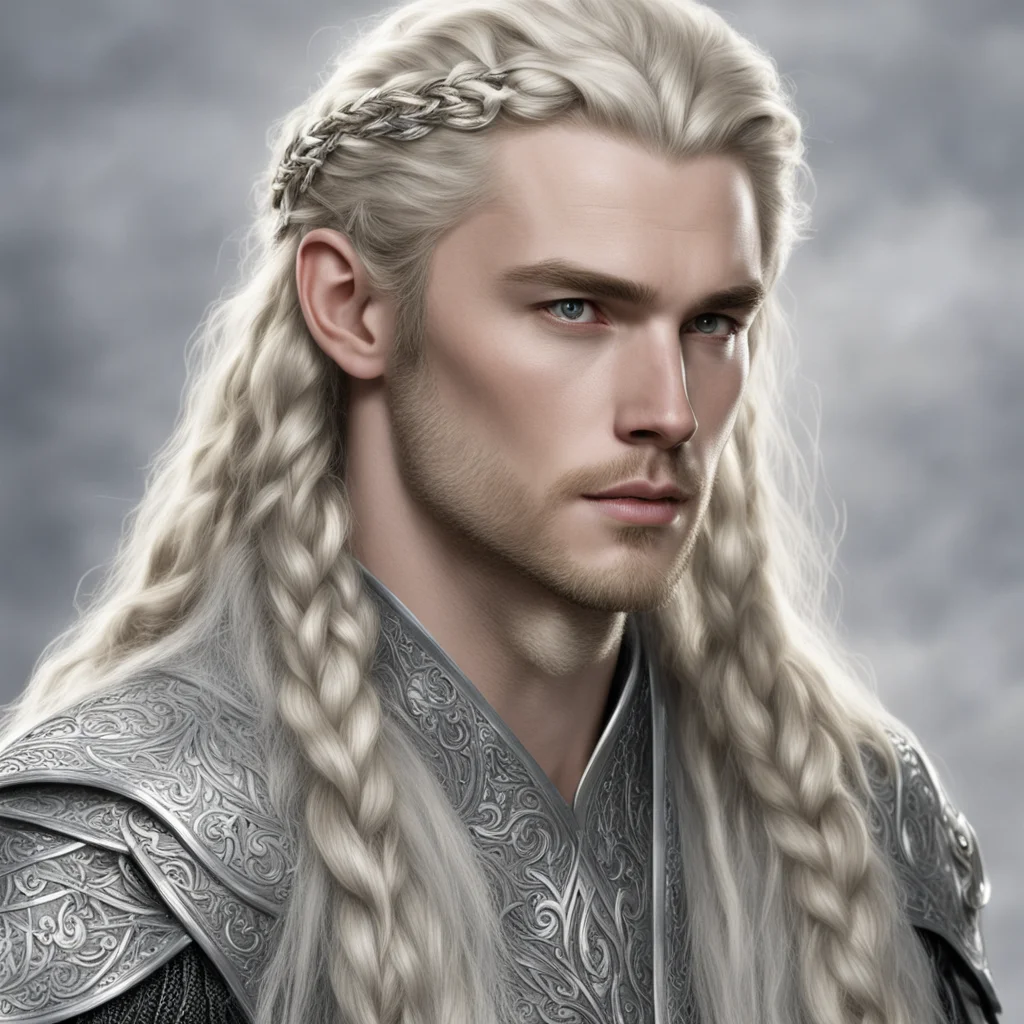 aiking finrod with braids wearing silver noldor elven hair forks with diamonds confident engaging wow artstation art 3