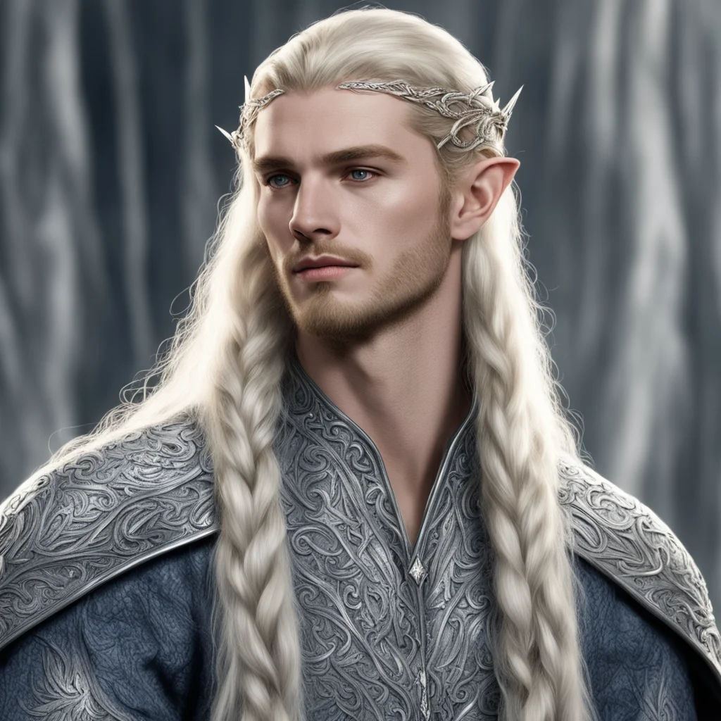 king finrod with braids wearing silver noldor elven hair forks with diamonds good looking trending fantastic 1