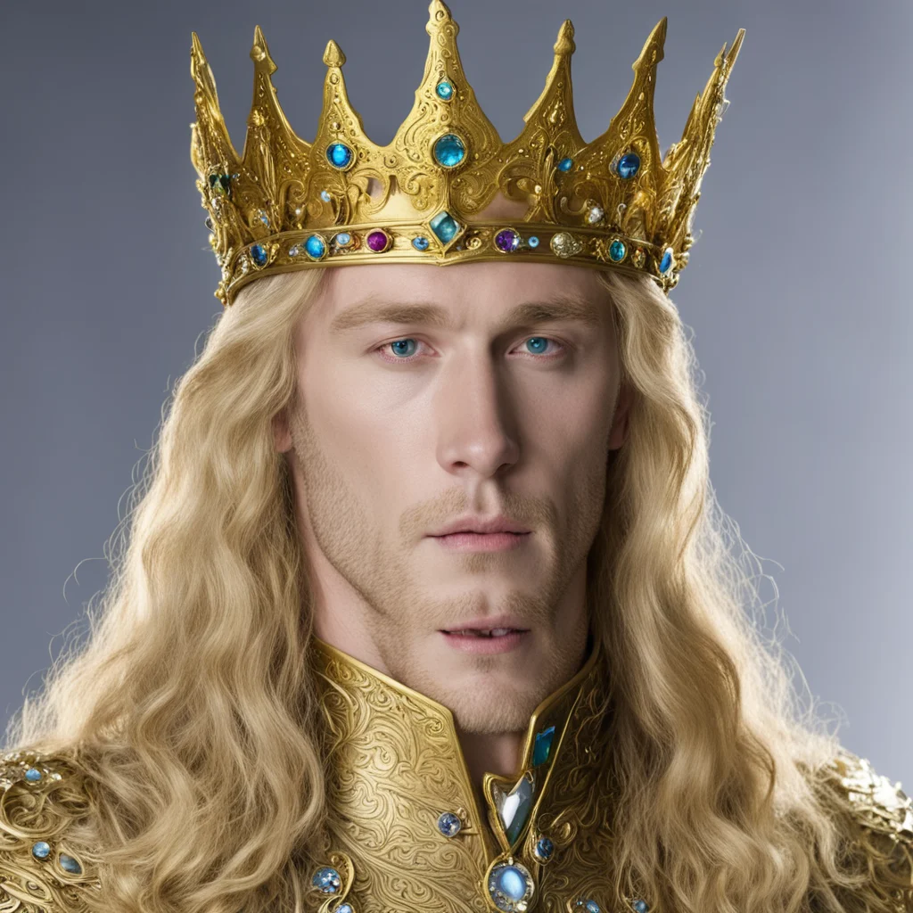 aiking finrod with golden elven coronet with jewels confident engaging wow artstation art 3