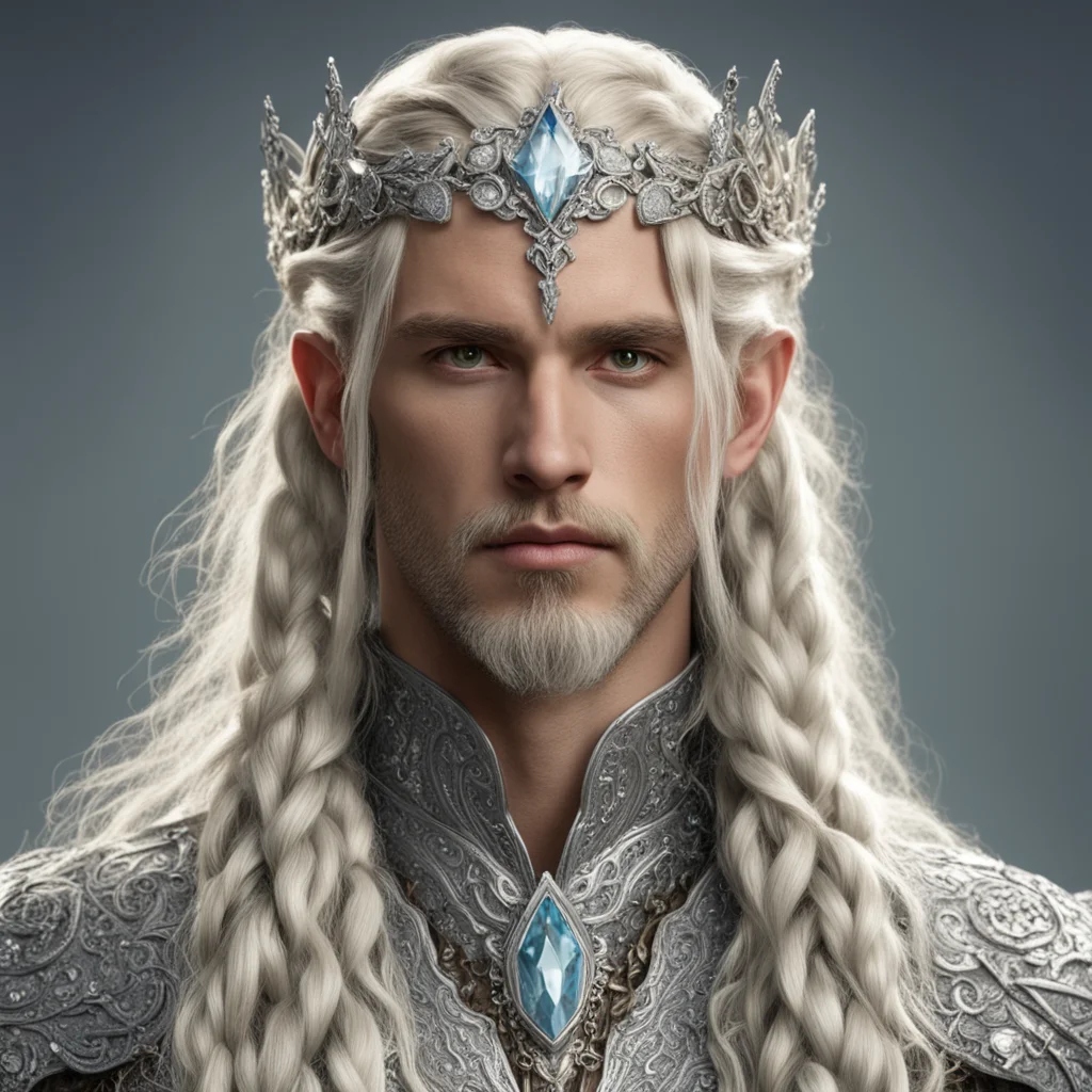 king oropher with blond hair and braids wearing silver serpentine elvish circlet encrusted with diamonds confident engaging wow artstation art 3