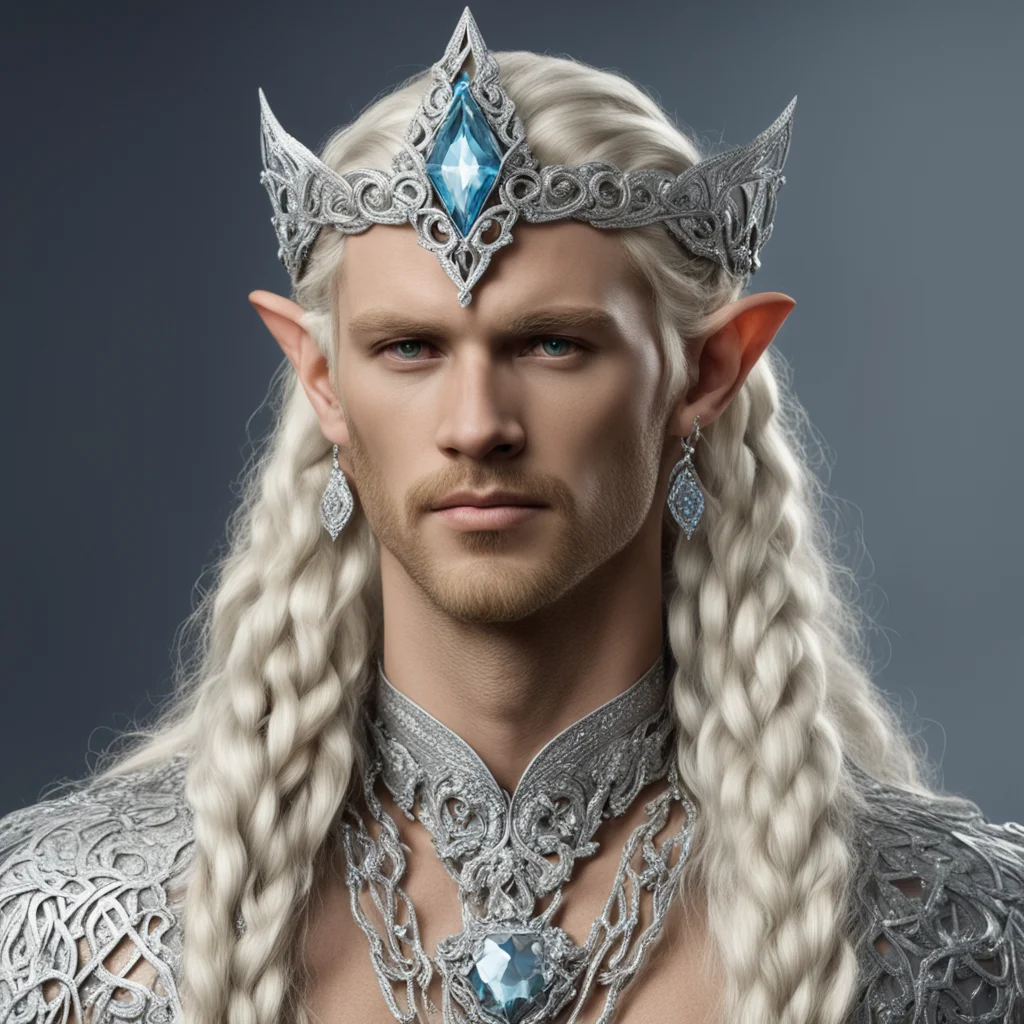 king oropher with blond hair and braids wearing silver serpentine elvish circlet encrusted with diamonds with large center diamond  amazing awesome portrait 2