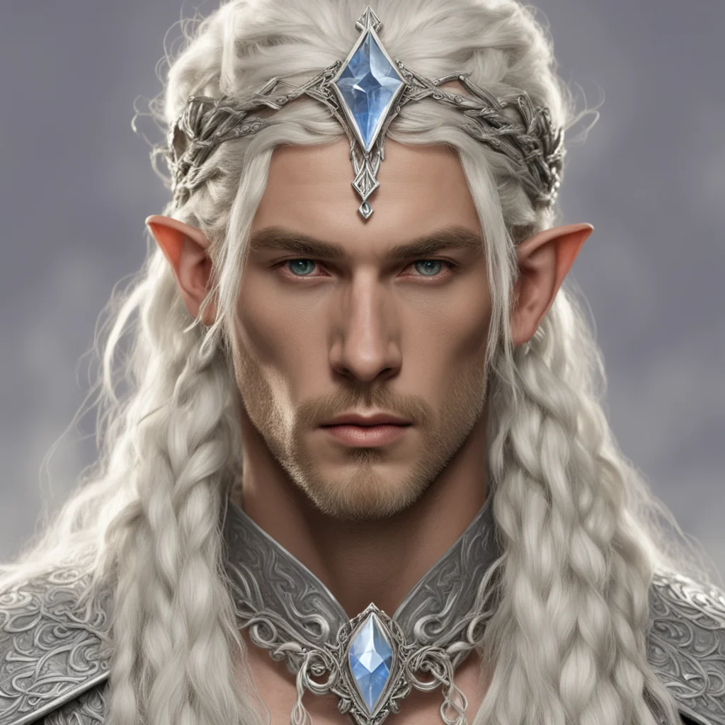 king oropher with blond hair and braids wearing silver sindarin elvish circlet with large center diamond  good looking trending fantastic 1