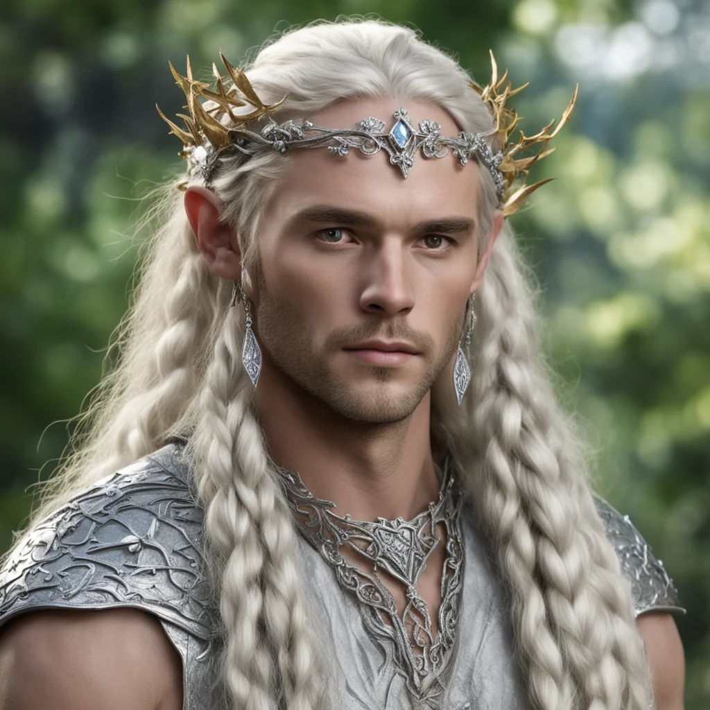 king oropher with blond hair and braids wearing silver twig and diamond berry elvish circlet with large center diamond  confident engaging wow artstation art 3