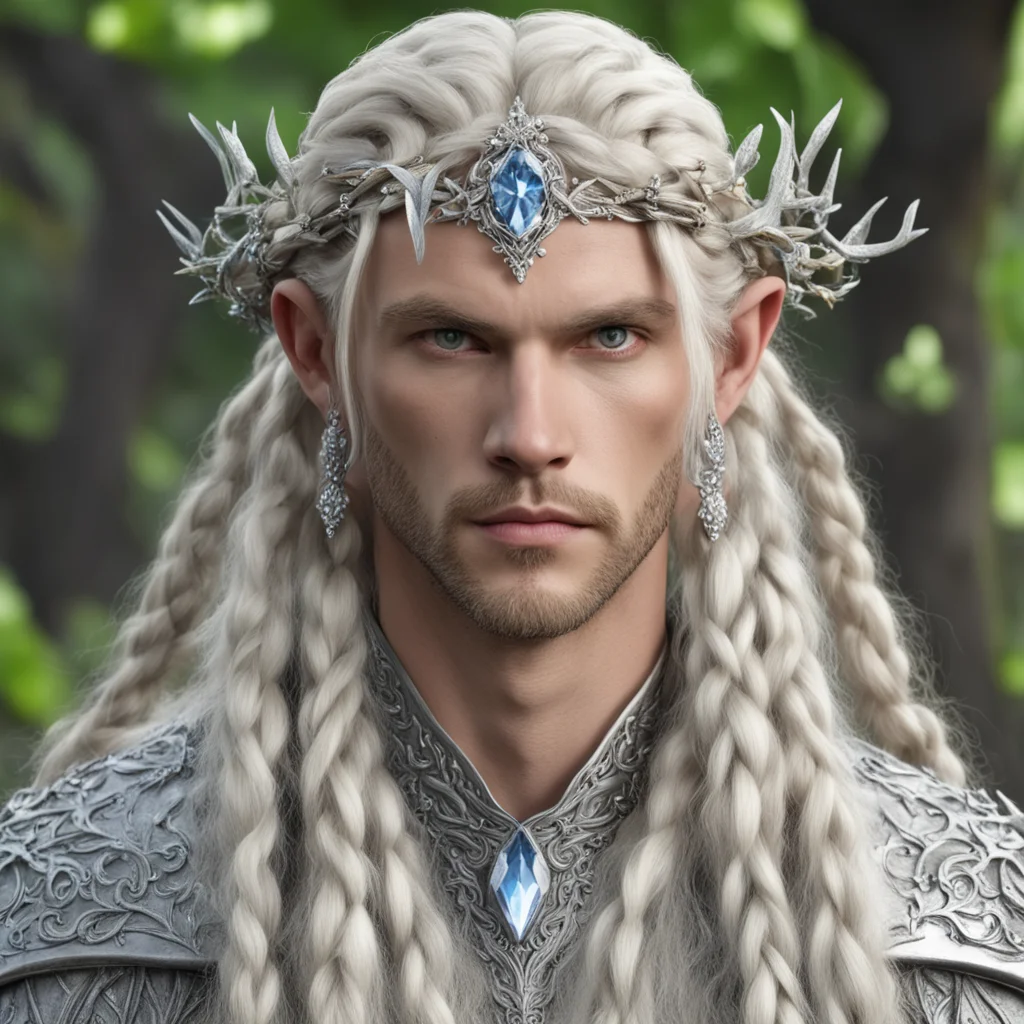 king oropher with blond hair and braids wearing silver twig and diamond berry elvish circlet with large center diamond 