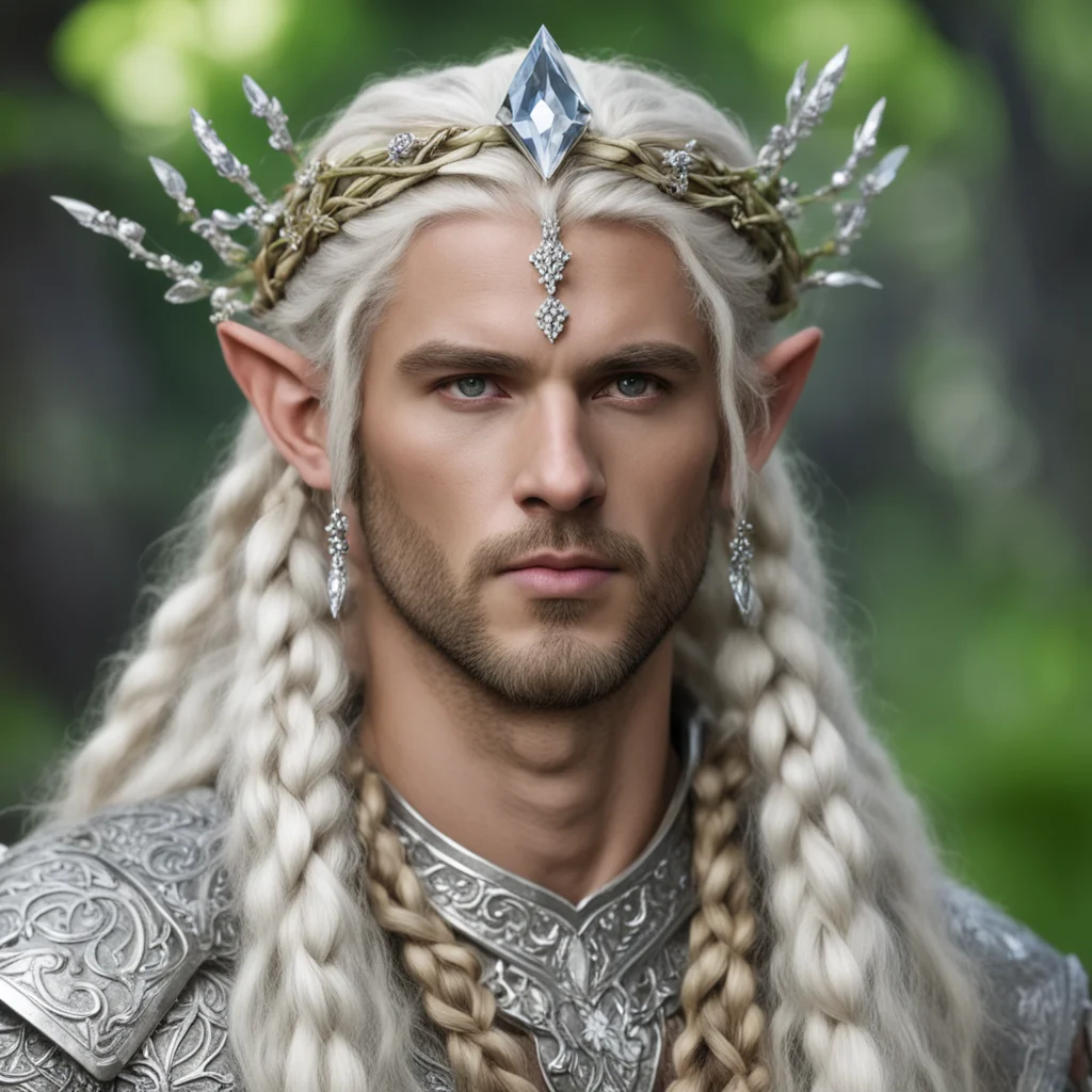 king oropher with blond hair and braids wearing silver twig and diamond berry elvish circlet with large center diamond amazing awesome portrait 2
