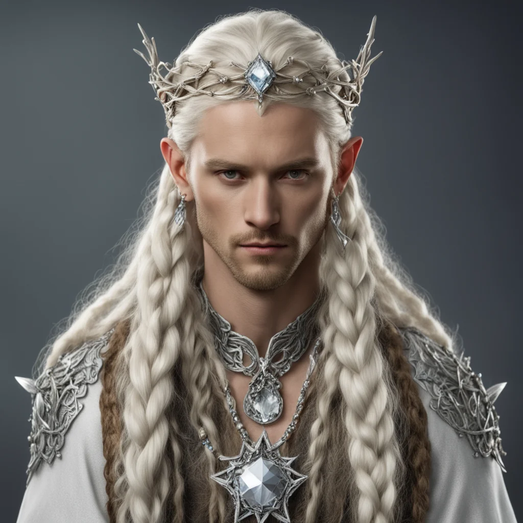 aiking oropher with blond hair and braids wearing silver twig and diamond berry elvish circlet with large center diamond confident engaging wow artstation art 3