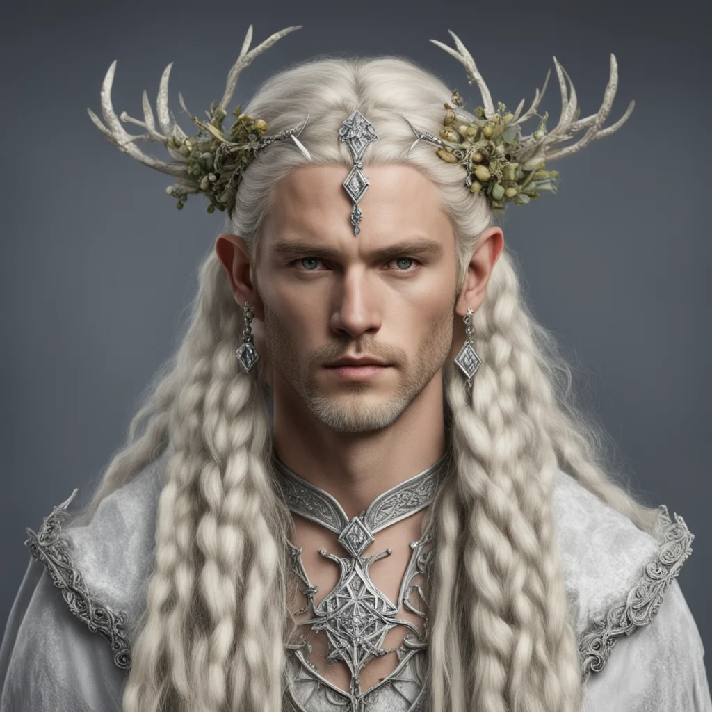 king oropher with blond hair and braids wearing silver twig and diamond berry elvish circlet with large center diamond good looking trending fantastic 1