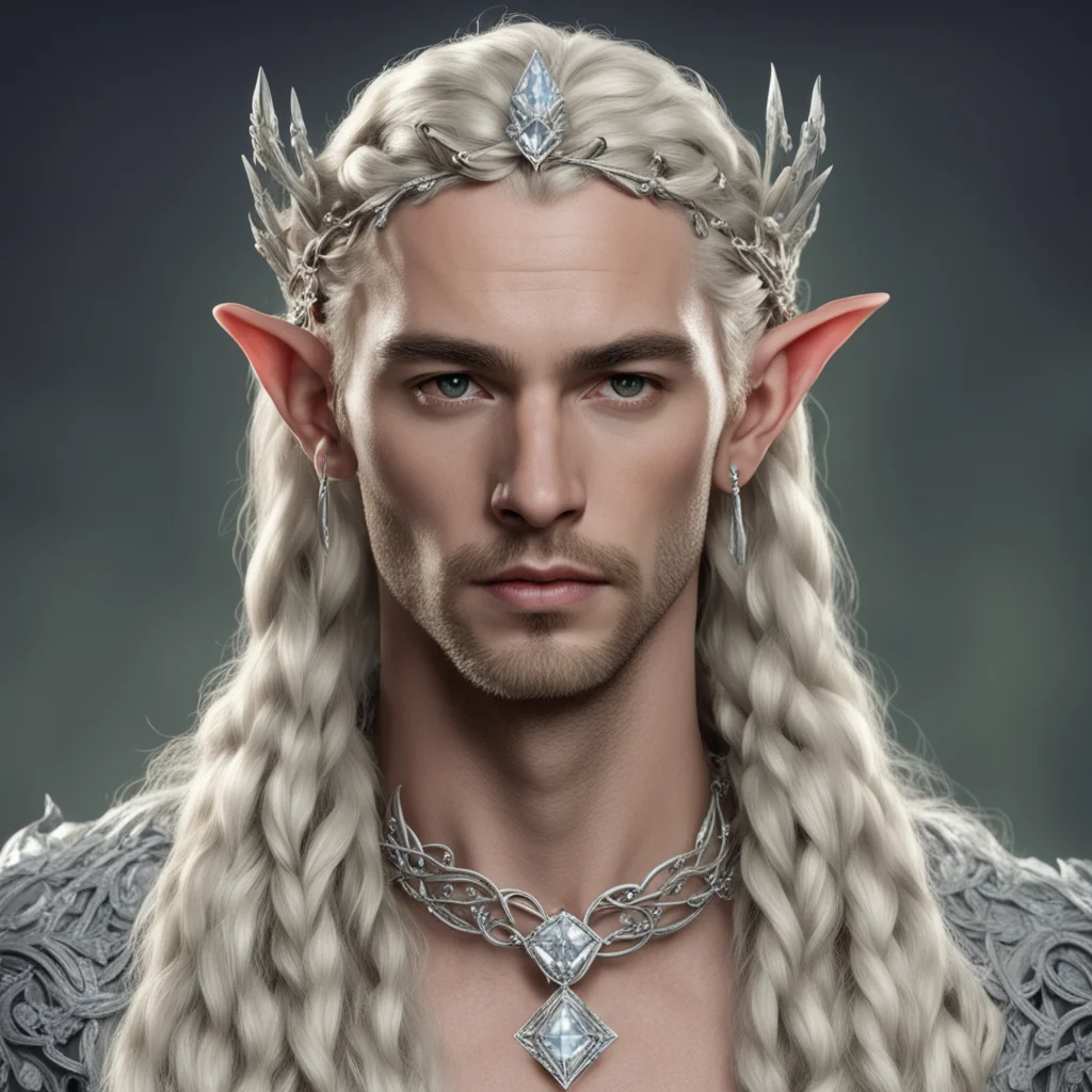king oropher with blond hair and braids wearing silver twig and diamond berry elvish circlet with large center dianond amazing awesome portrait 2