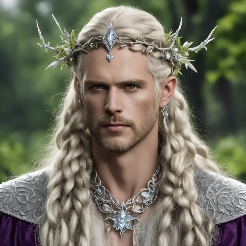 aiking oropher with blond hair and braids wearing silver twig and diamond berry elvish circlet with large center dianond confident engaging wow artstation art 3
