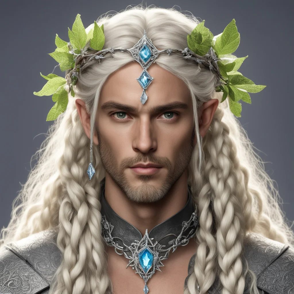king oropher with blond hair and braids wearing silver twig and diamond berry elvish circlet with large center dianond good looking trending fantastic 1