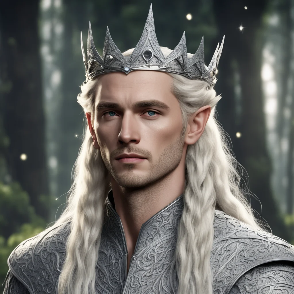 aiking theanduil with blond hair and braided wearing silver elvish circlet with star shaped diamonds confident engaging wow artstation art 3