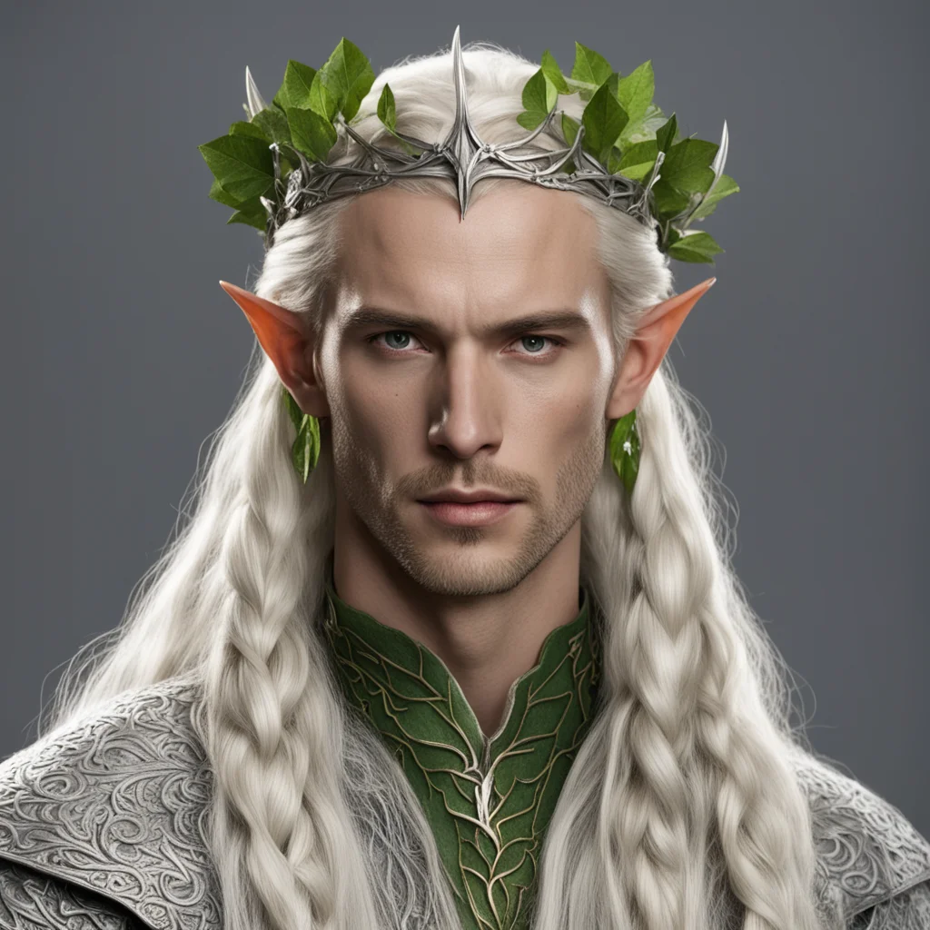 aiking theanduil with blond hair with braids wearing silver ivy leaf elvish circlet confident engaging wow artstation art 3