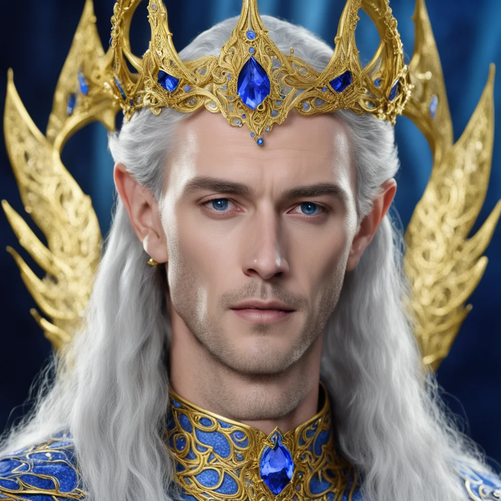 king thingol wearing golden elvish circlet with sapphires confident engaging wow artstation art 3