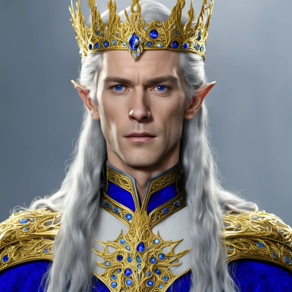 aiking thingol wearing golden elvish circlet with sapphires good looking trending fantastic 1