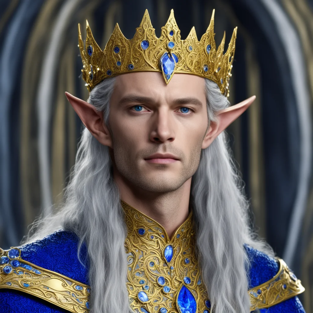 aiking thingol wearing golden elvish circlet with sapphires