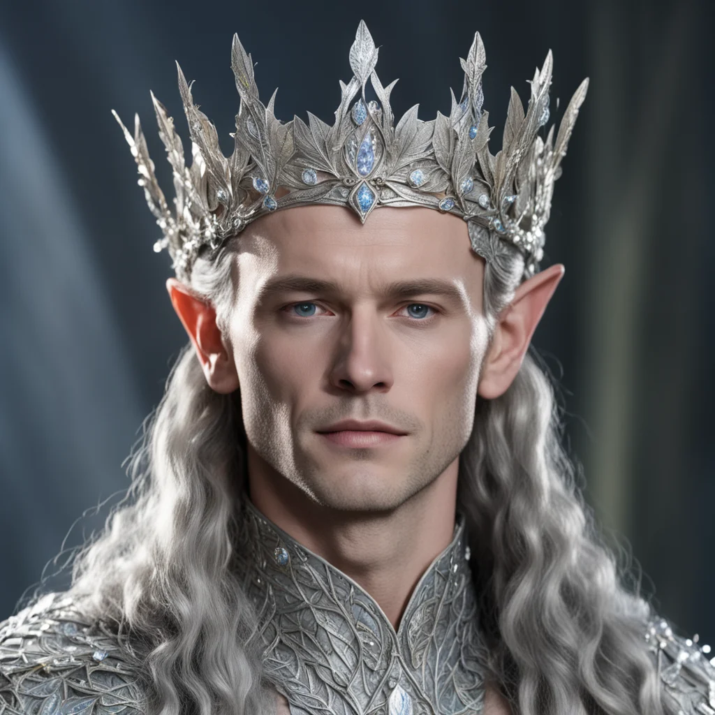 king thingol wearing silver beech leaf elven crown with diamonds amazing awesome portrait 2