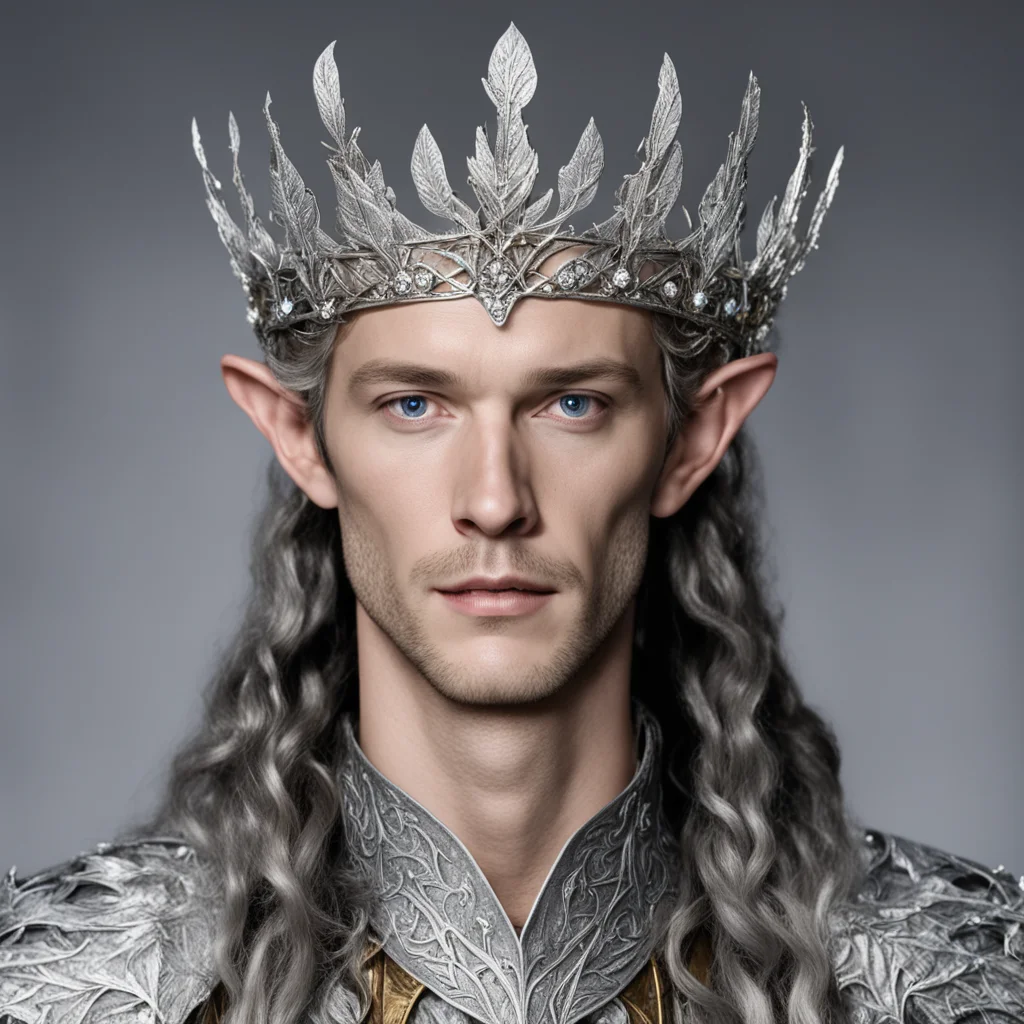 king thingol wearing silver beech leaf elven crown with diamonds confident engaging wow artstation art 3