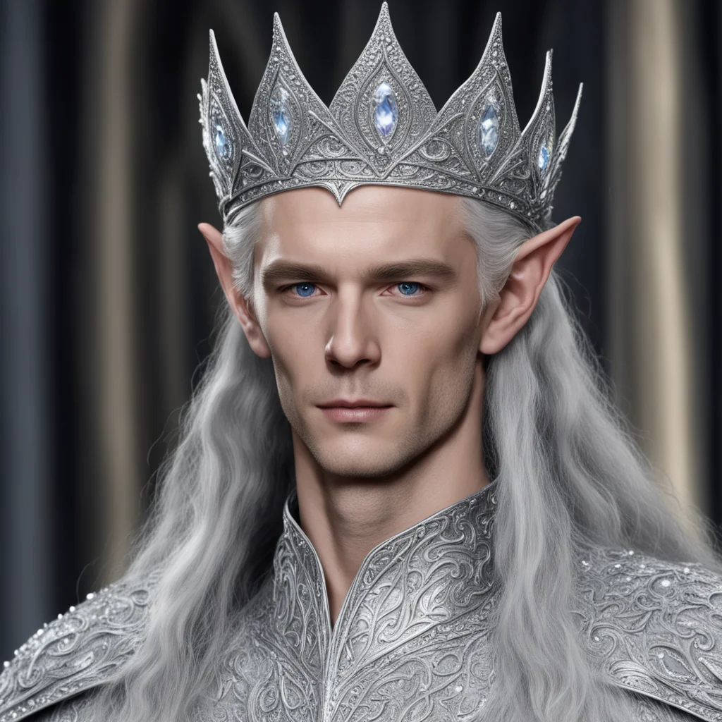 king thingol wearing silver elven tiara with diamonds confident engaging wow artstation art 3