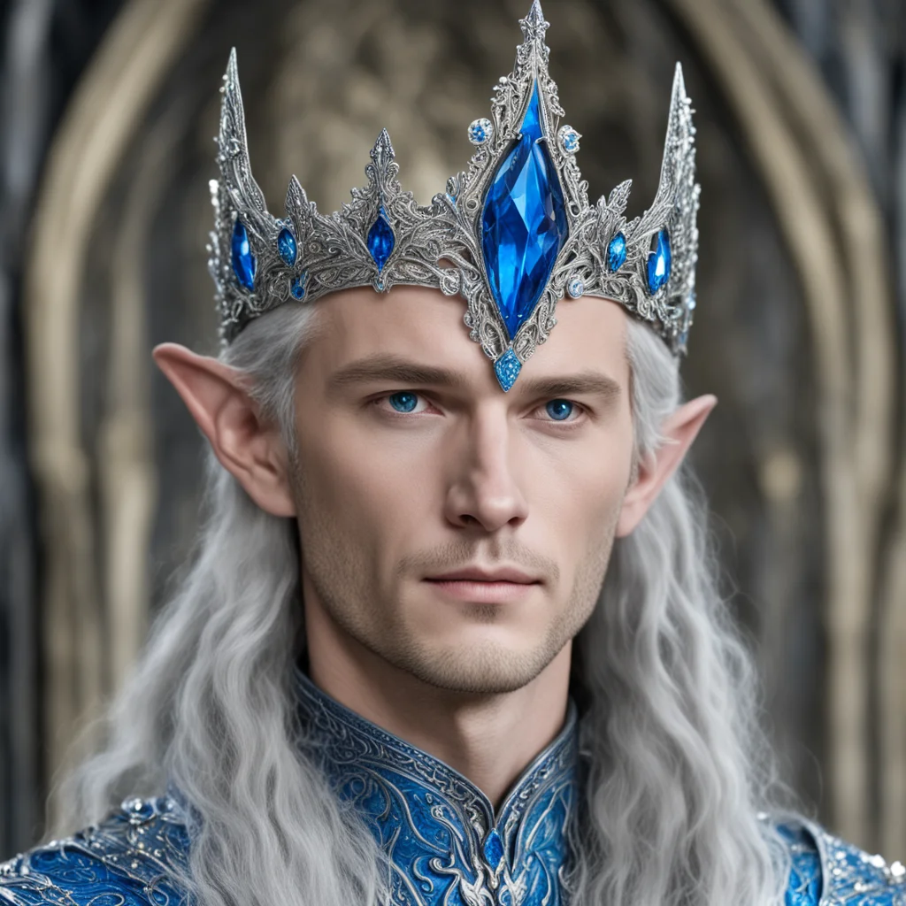 king thingol wearing silver elvish coronet with blue diamond amazing awesome portrait 2