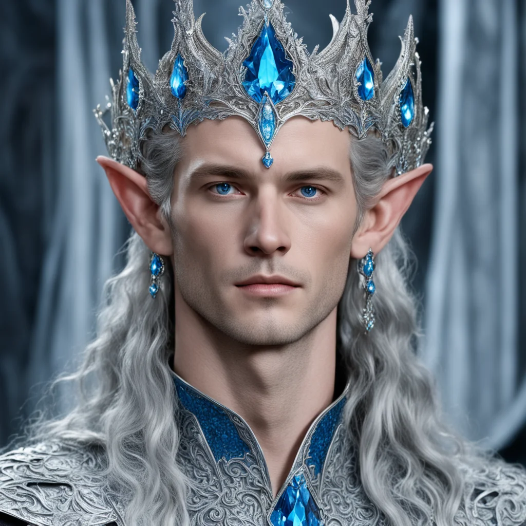 king thingol wearing silver elvish coronet with blue diamond