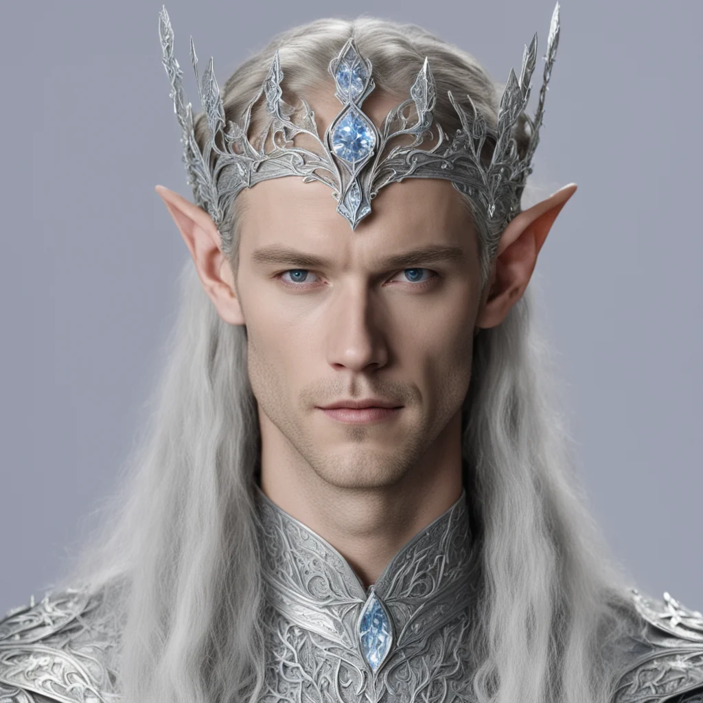 king thingol wearing silver leaf elven circlet with diamond good looking trending fantastic 1