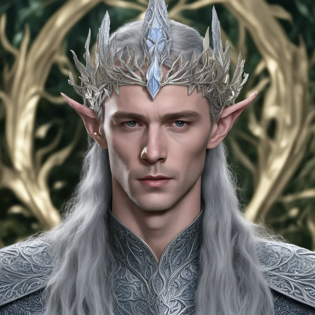 king thingol wearing silver leaf elvish circlet confident engaging wow artstation art 3