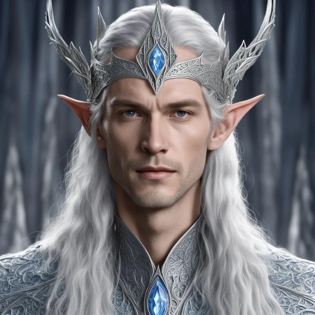 aiking thingol wearing silver sindaran elvish circlet wearing a silmaril confident engaging wow artstation art 3