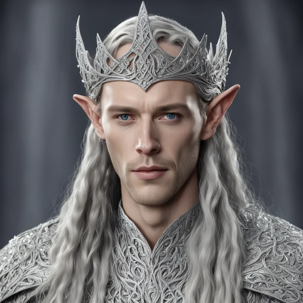 king thingol wearing silver woven wood elven circlet with diamonds amazing awesome portrait 2
