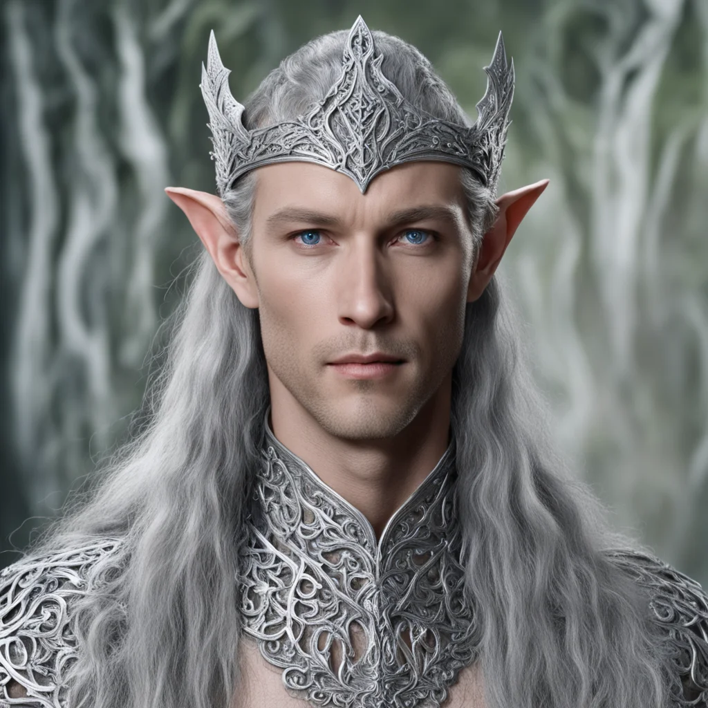 king thingol wearing silver woven wood elven circlet with diamonds confident engaging wow artstation art 3