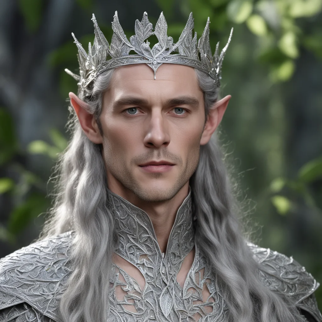 king thingol wearing small silver bay leaf elven circlet with diamonds  amazing awesome portrait 2
